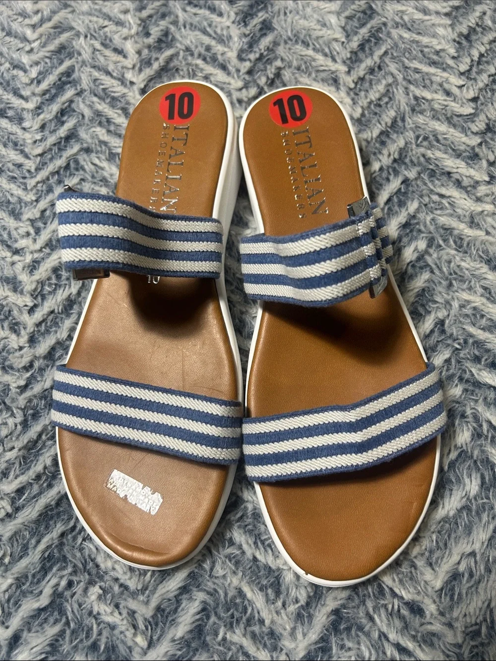 Italian Shoemakers Women’s Dynamo-2 Blue and White Striped Slide Sandals